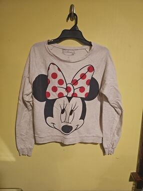 Disney Juniors Sz Medium Classic Minnie Mouse Crewneck Sweatshirt Polka Dot Bow